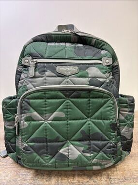 TWELVElittle Companion Backpack Diaper Bag Green Camo Quilted Changing Pad